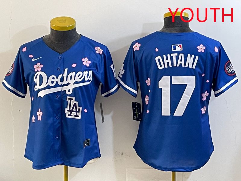 Youth Los Angeles Dodgers 17 Ohtani Blue Sakura Edition 2025 Nike MLB Jersey style 9